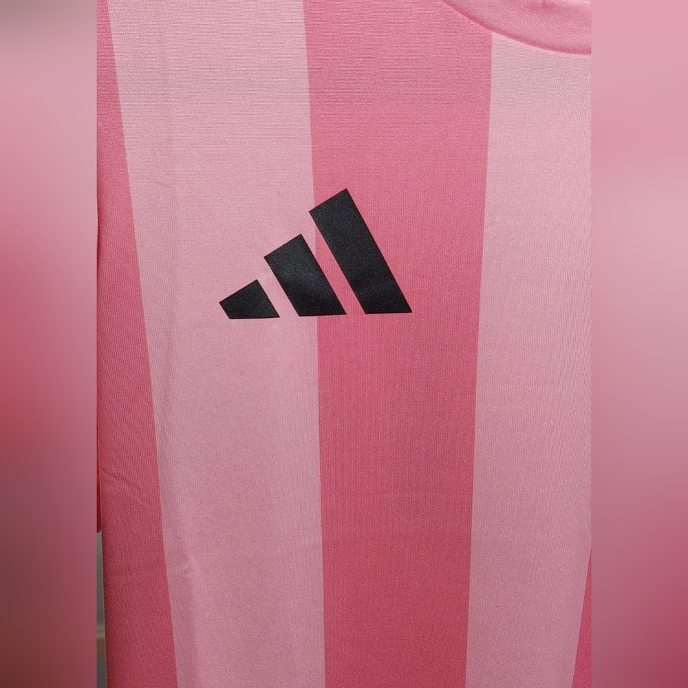 adidas Pink Striped Soccer Jersey with Club Crest - Picture 2 of 8